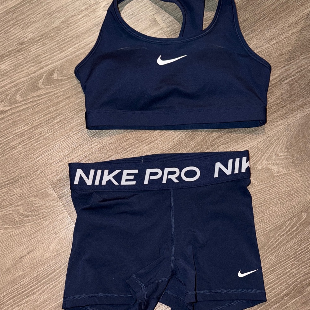 Nike Dark Blue Sports Bra and Shorts